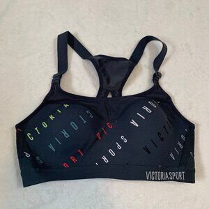 Victoria Sport 34B black racerback bra clasp pullover medium impact sports bra‎